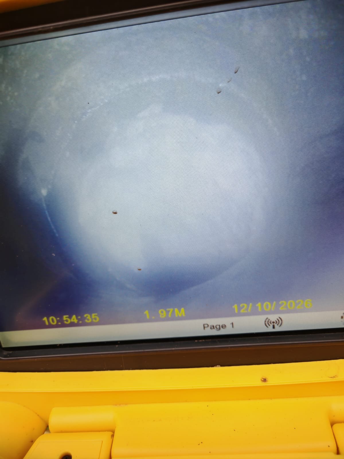 root-removal-patch-lining-glasgow-cctv-survey CCTV inspection screen during root removal and patch lining works in Glasgow